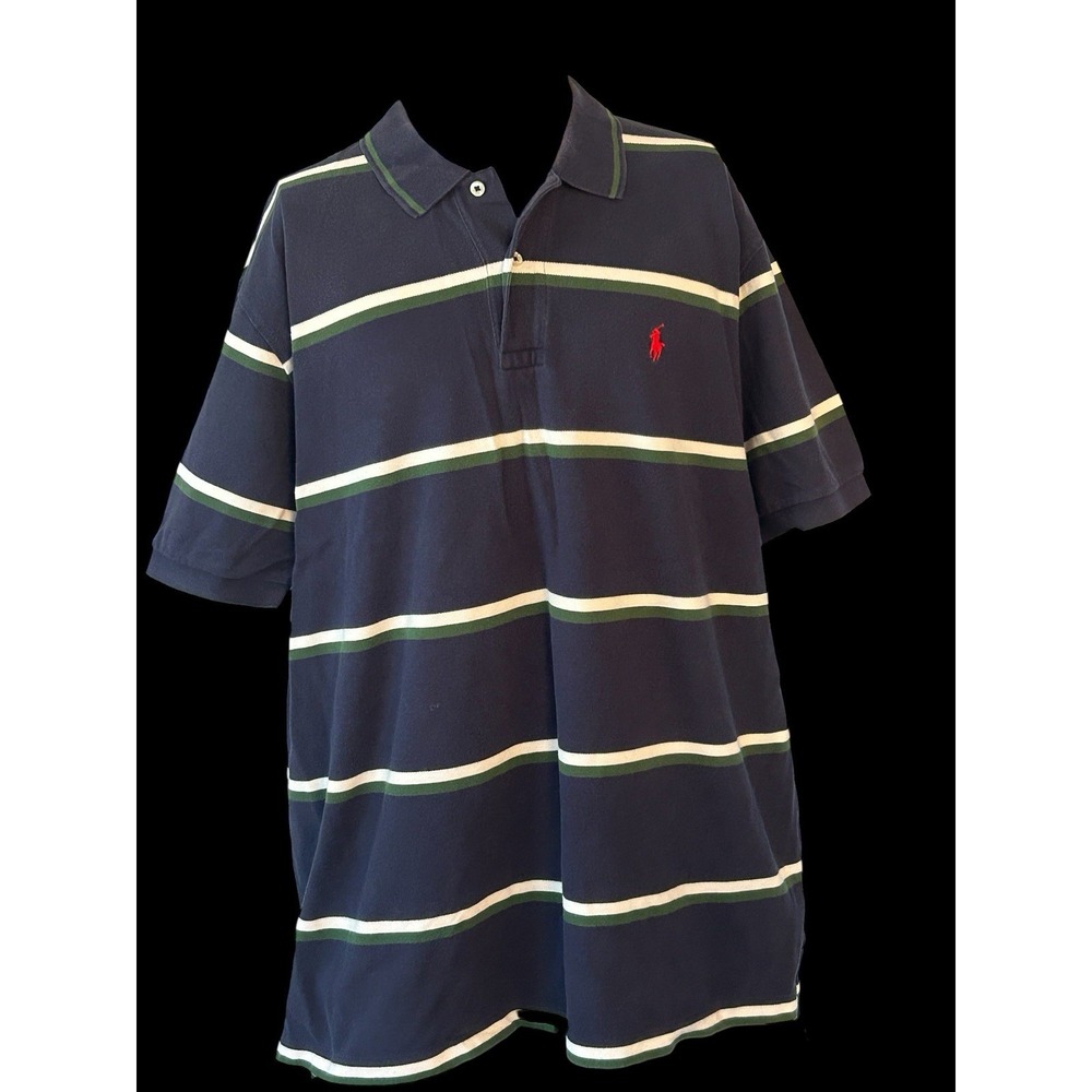 Polo Ralphโ Lauren Shirt Mens 2XL Striped Short Sleeve Cotton Golf Red Pony